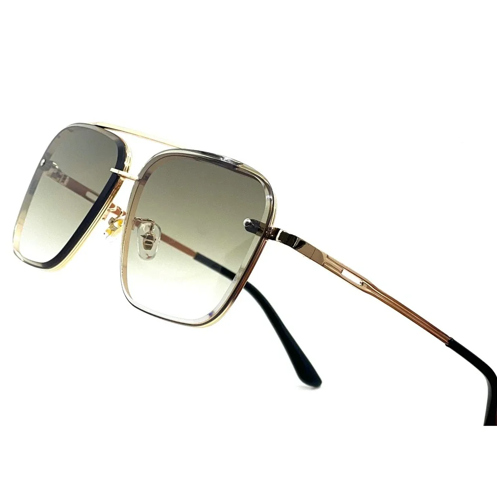 Gold‎ Square Aviator Sunglasses Gradient Lenses Rimless Women's Fashion Lentes